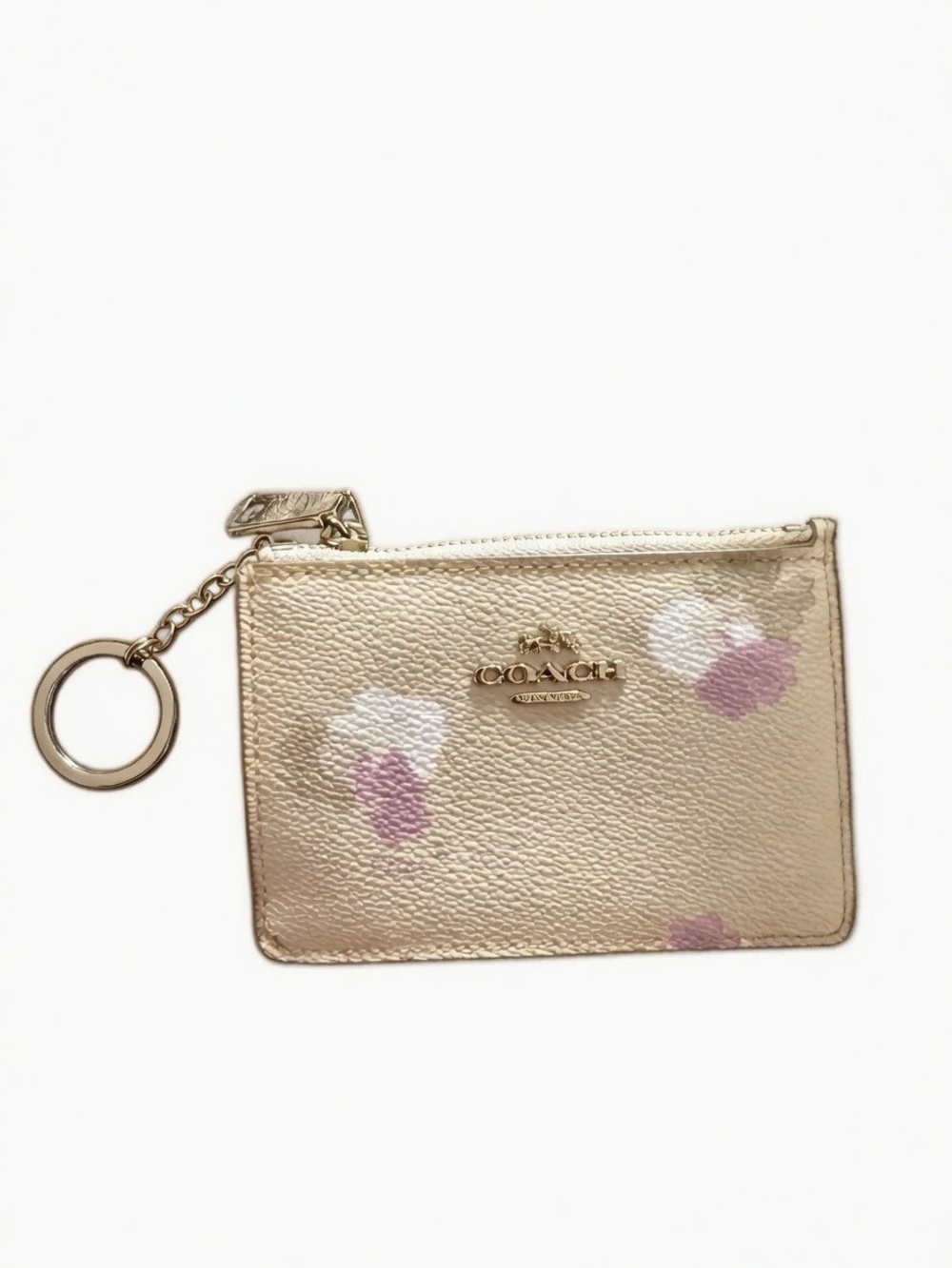 Coach Floral Leather ID Pouch with Pink and White Accents